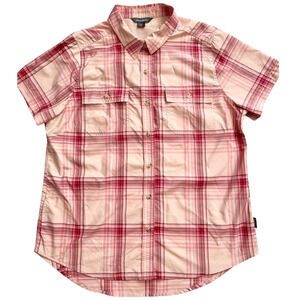 Eddie Bauer Womens Adventure Shirt LARGE Pink Plaid Moisture Wicking NEW